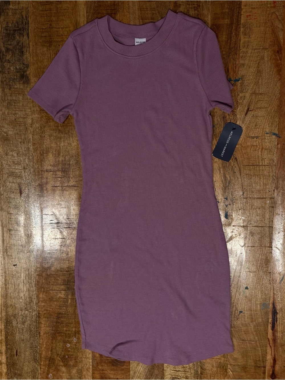 Melrose and Market Purple Ribbed T-Shirt Midi Dress Short Sleeve Size Small - Picture 2 of 3